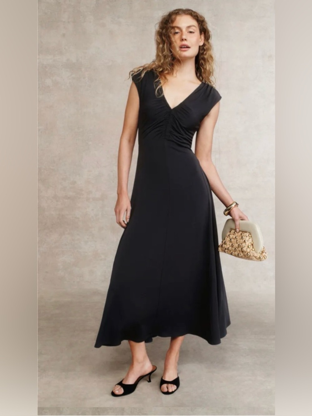 Derek Lam 10 Crosby Isabel Ruched Sleeveless Midi Dress Black Size Small NWT